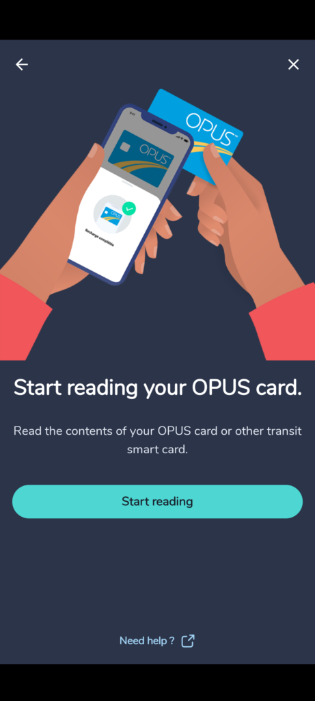 A screenshot showing how to read your Opus card with Chrono.